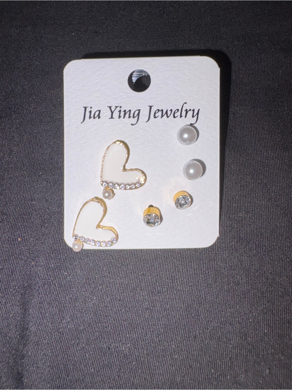 Fashion Jewelry Gold Heart, Pearl & Clear Crystal Earring Set - 3 Pairs